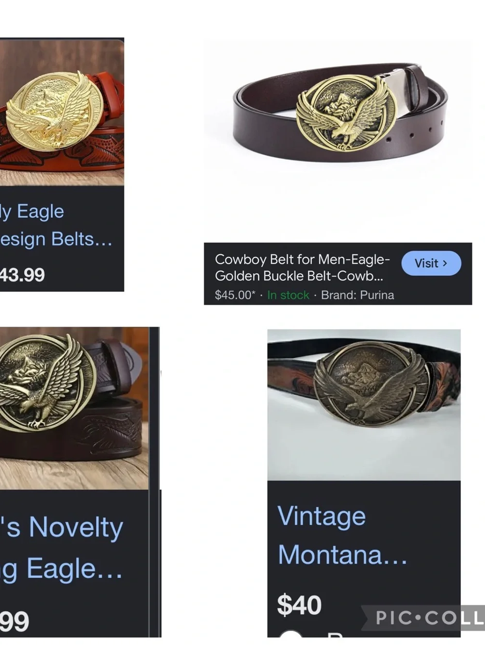 Men's Leather Belt with Bronze Eagle Buckle - Brown